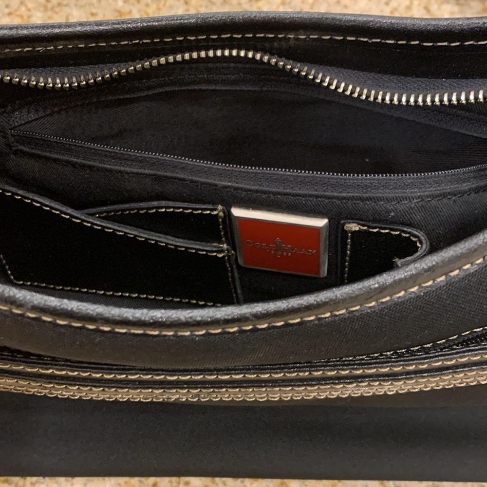 COLE HAHN BLACK SHOULDER BAG WITH LEATHER STRAP AND DETAILING, SILVER HARDWARE - Picture 8 of 13